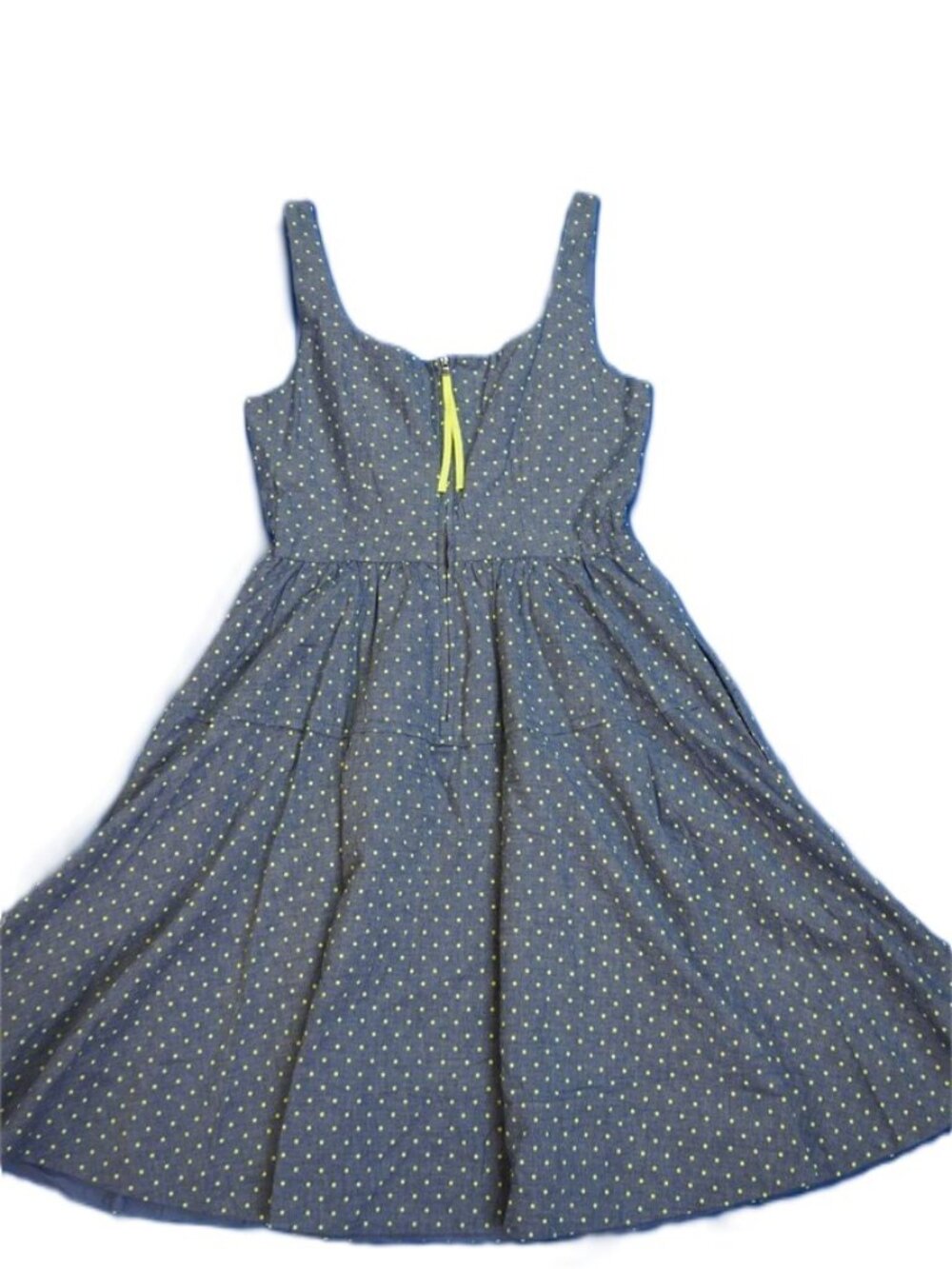 Marc by Marc Jacobs Chambray Polka Dot Dress Neon Zipper Blue Fit Flare Size 6 - Picture 7 of 14